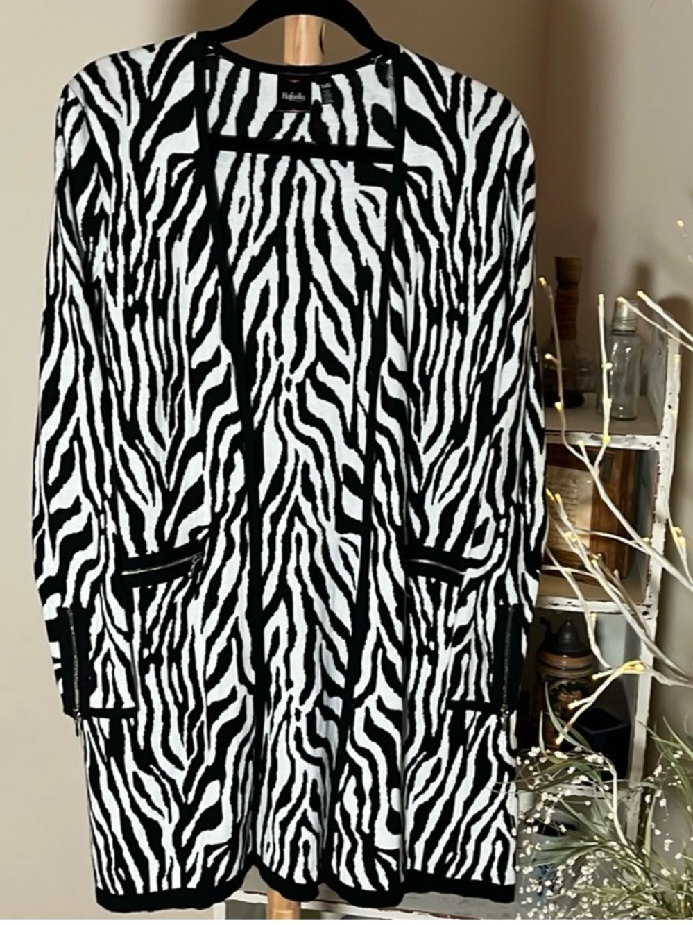 Rafaella -Zebra Print Open Cardigan - Black & White